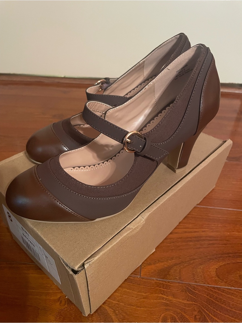 Classic Brown Mary Jane Block Heel Pumps